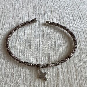 Tiffany & Co. Silver Mesh Cuff Bracelet with Cross Charm